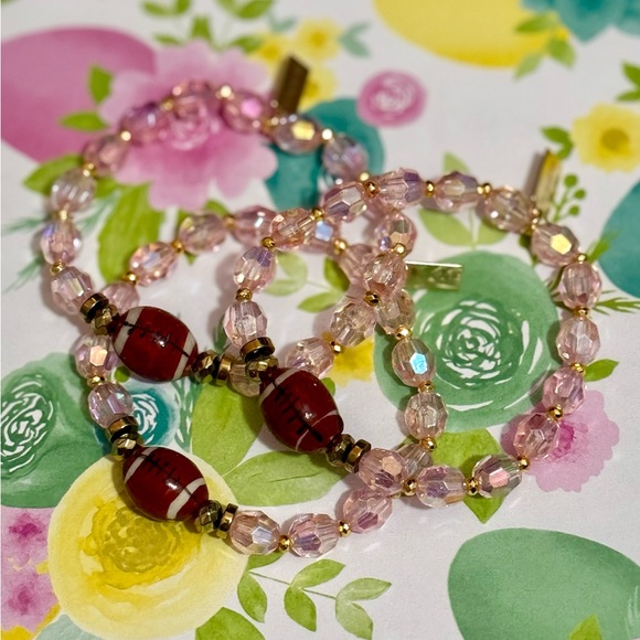 Elegant Pink and Gold Football Beaded Bracelet for October 🏈 - Picture 1 of 4
